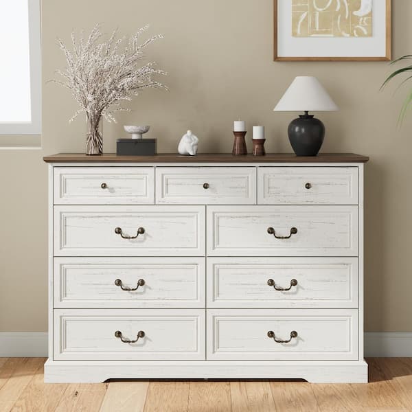 Kingdely White 9 Drawer 51.9 in. Wide Chest of Drawers with 2-Tone
