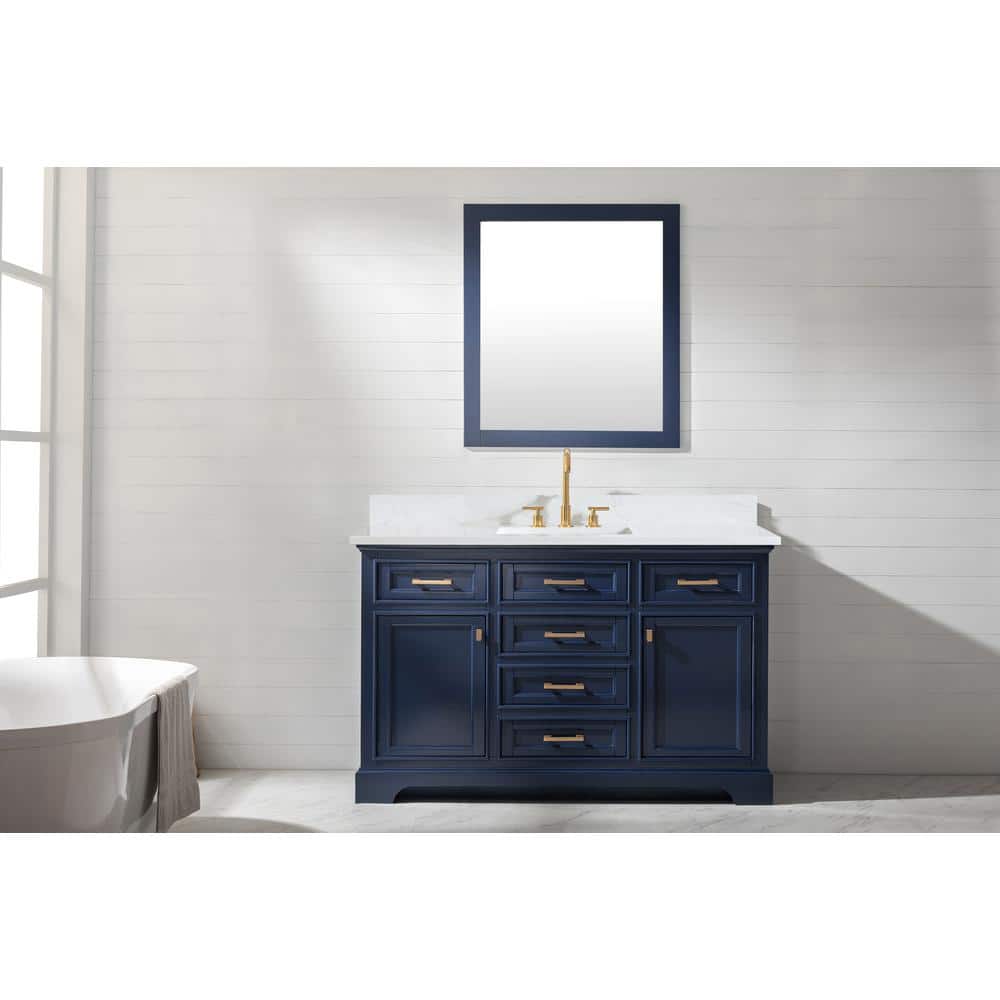 Milano 54" Blue Birch Vanity with White Quartz Top