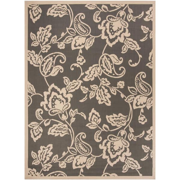 SAFAVIEH Martha Stewart Anthracite/Beige 5 ft. x 8 ft. Border Indoor/Outdoor Patio  Area Rug