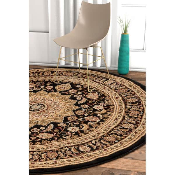 Well Woven Timeless Aviva Traditional French Country Oriental Black Area Rug 5'3 Round 