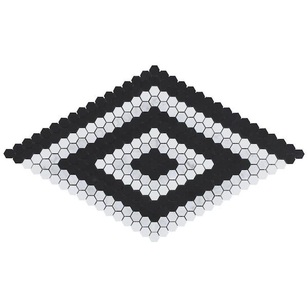 Hyperion Diamond Black 3.75 in. x 0.39 in. Polished Marble Mosaic Floor and Wall Tile Sample