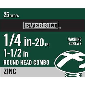 1/4 in.-20 x 1-1/2 in. Zinc Plated Combo Round Head Machine Screw (25-Pack)