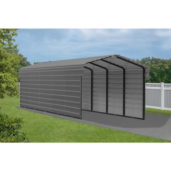 10 ft. W x 24 ft. D x 7 ft. H Charcoal Galvanized Steel Carport with 2-Side Wall Kits