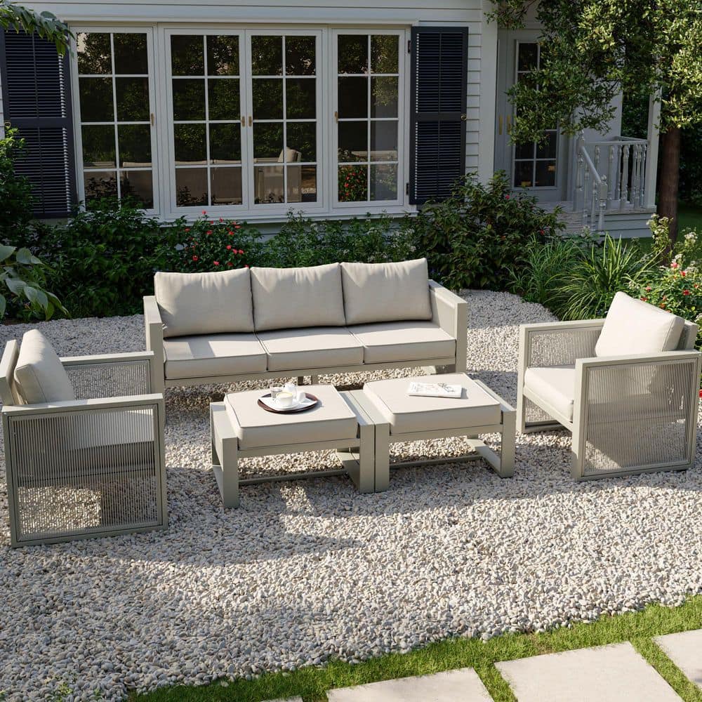 5-Piece Aluminum Patio Conversation Set with Beige Cushions, No Coffee Table Included price history on PriceWatchPro