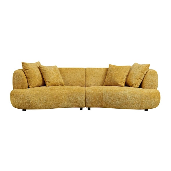 Mid Century Modern 102 in. Curved 4-piece Boucle Sectional Sofa with Pillows in Yellow durable construction