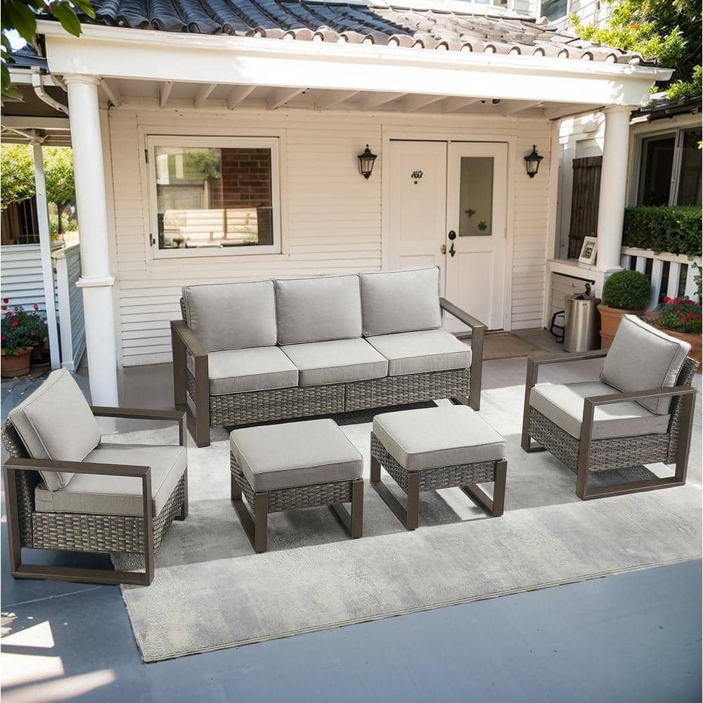 Gymojoy Allcot Gray 5-Piece Wicker Patio Conversation Set