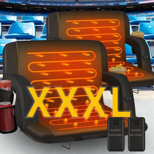Heated Stadium Seat with Back Support for Bleachers-20,000mAh Power Bank, 3-Level Heating for Sports Events(2PK)