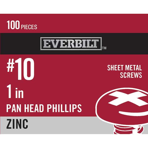 Everbilt #10 x 1 in. Phillips Pan Head Zinc Plated Sheet Metal Screw (100-Pack)