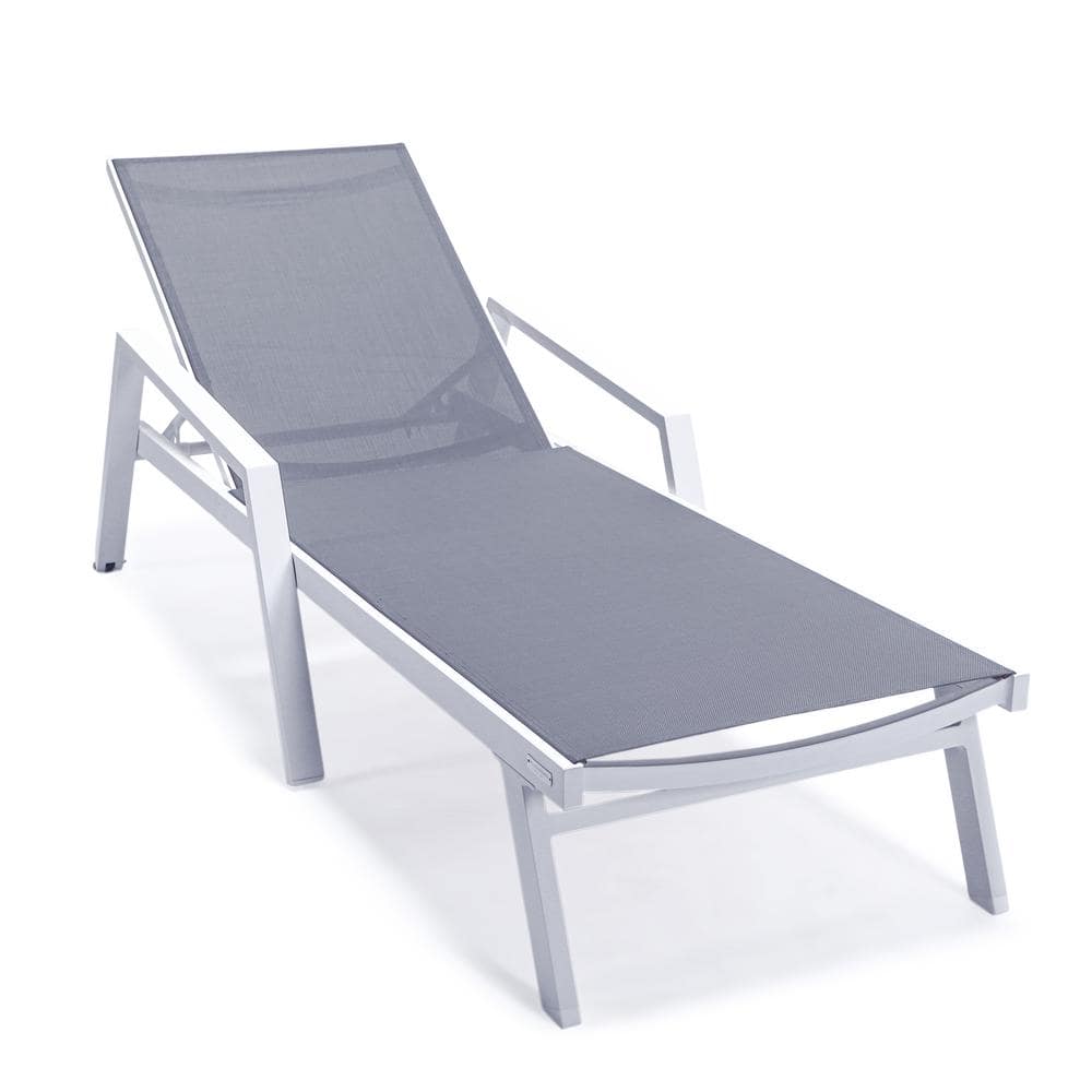 Gray Aluminum Patio Chaise Lounge Chair with Adjustable Backrest