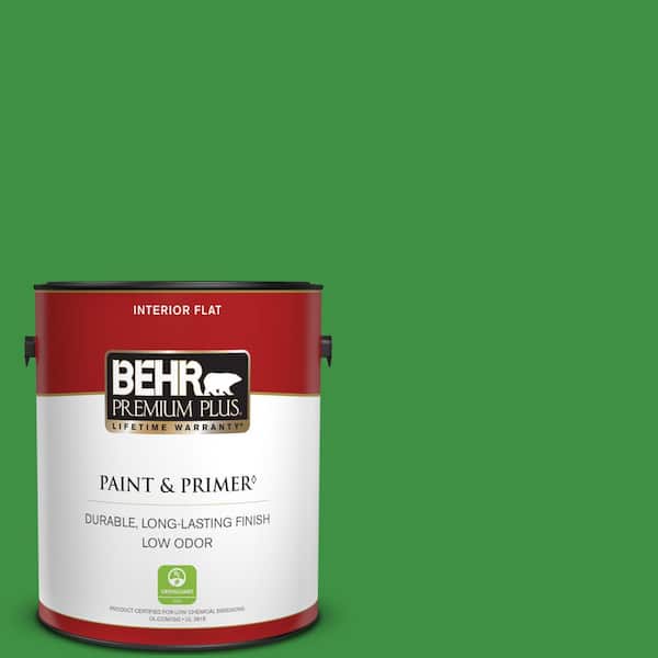 BEHR PREMIUM PLUS 1 gal. #440B-7 Par Four Green Flat Low Odor Interior Paint & Primer