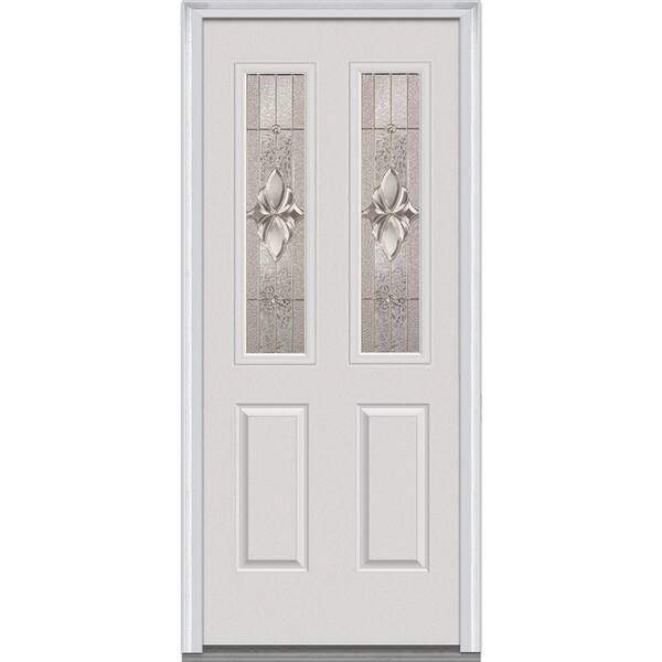 Milliken Millwork 30 in. x 80 in. Heirloom Master Right Hand 2 Lite Decorative Classic Primed Steel Prehung Front Door with Brickmould