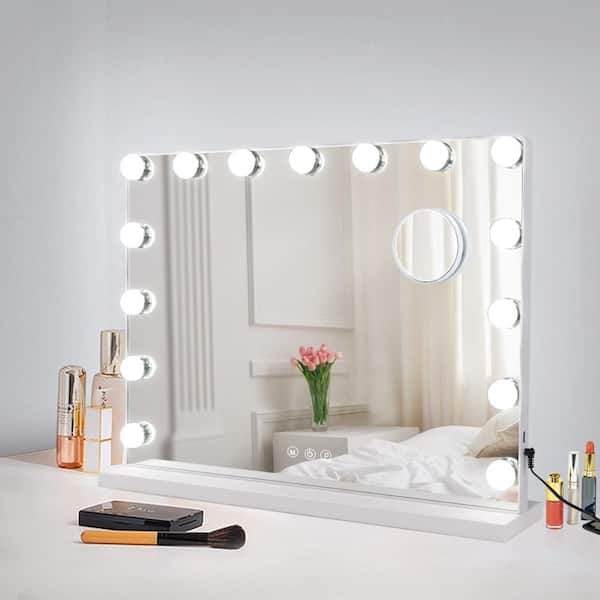 Depuley 23 in. White Vanity Mirror with 15-Lights LED, Rectangular Lighted Makeup Mirror with Smart Touch Switch