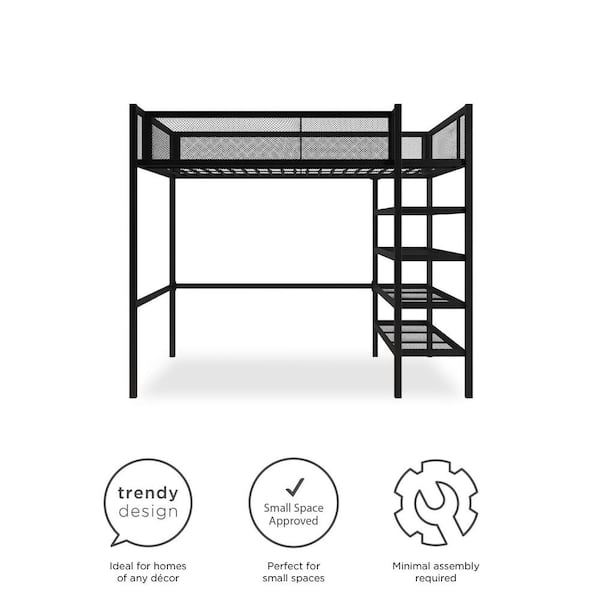 Dhp Tessa Black Metal Twin Storage Loft, Your Zone Metal Loft Twin Bed Assembly Instructions