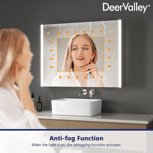 DEERVALLEY 32 in. W x 24 in. H Rectangular Wall Mounted LED Light Medicine Cabinet with Mirror, Anti-Fog, Double Doors