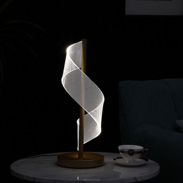 Borealis 19 in. Brushed Gold Table Lamp with Swirl Acrylic LED