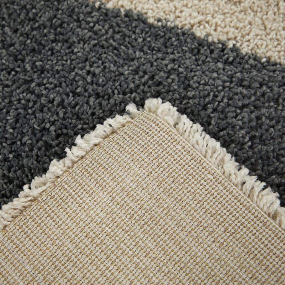 Navy and Cream Geometric Shag 8' x 10' Area Rug