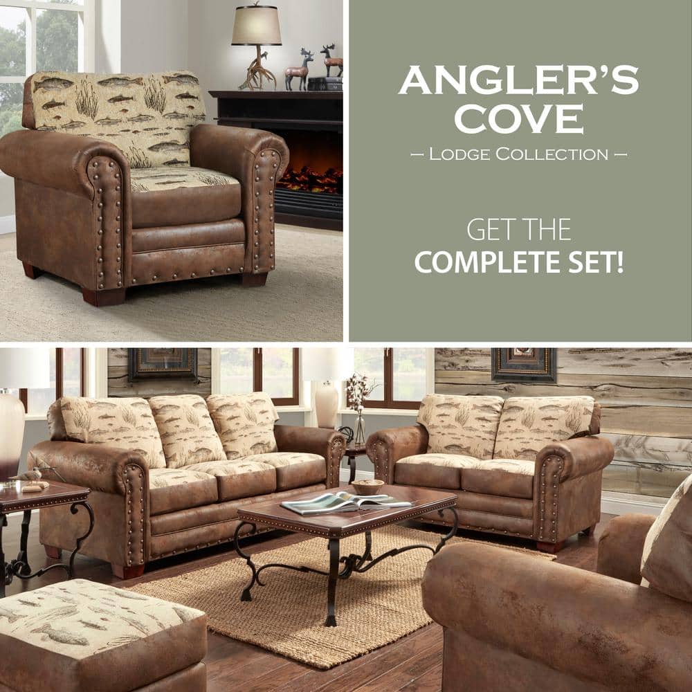 Rustic Angler's Cove Brown Microfiber Accent Chair with Wood Frame