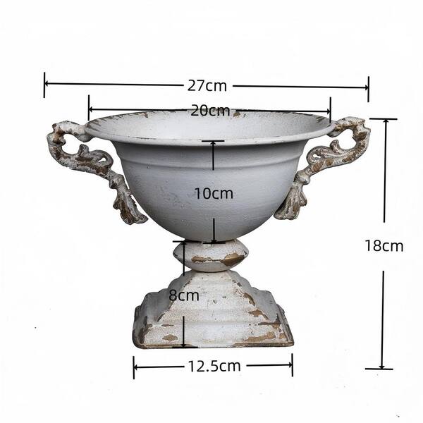 Retro 7 in. W x 11 in. H Double-Handled White Metal Flower Pot for