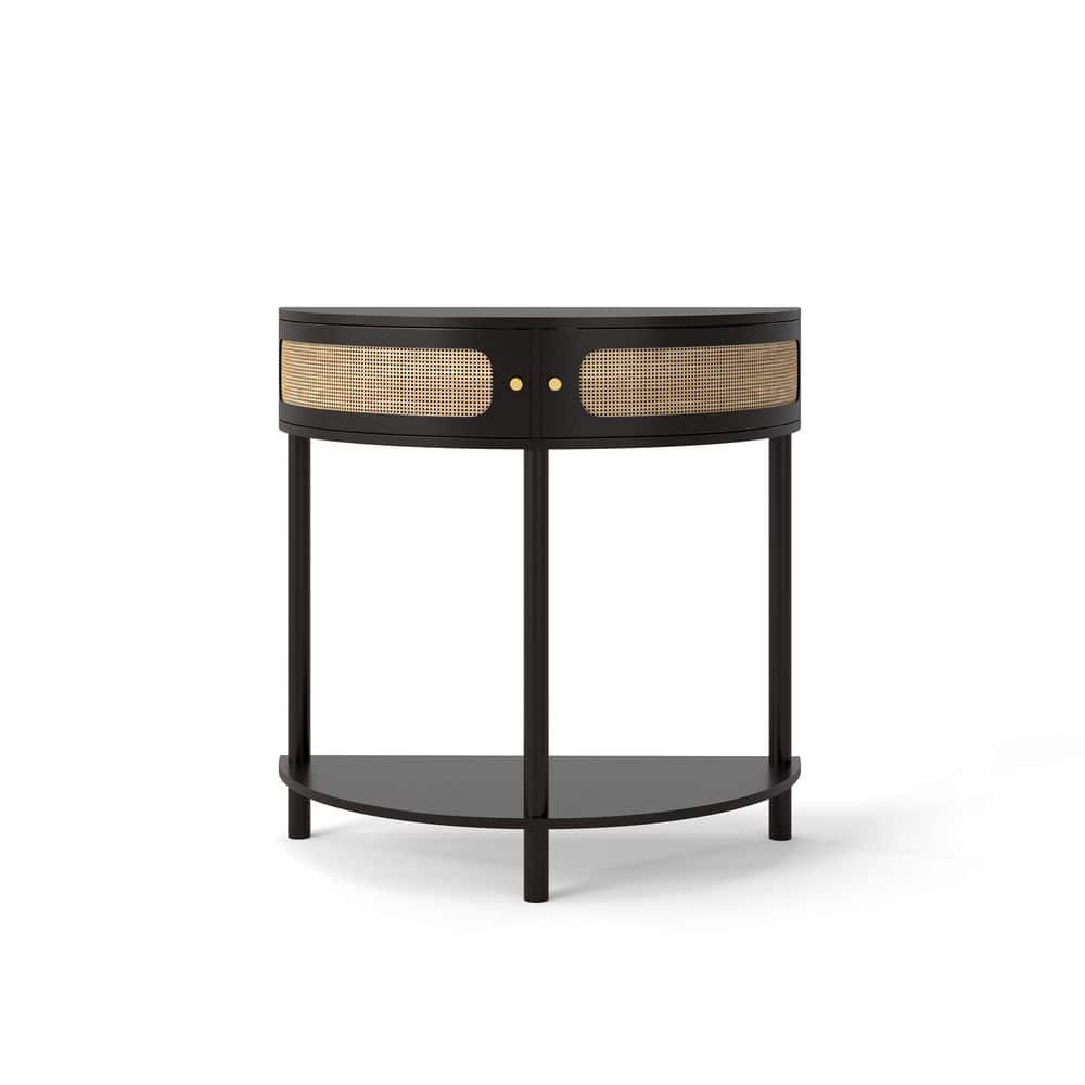 31.88 in. W 32.30 in. H x 15.75 in. D Wood Half Round Shelf in Blackwith Sliding Rattan Door price history on PriceWatchPro
