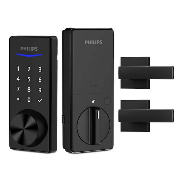 Bluetooth Touchscreen Smart Deadbolt with Square Lever Door Handle Set – Matte Black