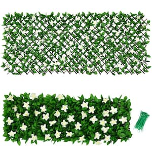 Expandable 3.3 ft. x 6.5 ft. Artificial Fence Privacy Screen Faux Ivy Panel with White Flower 1 Pack