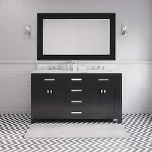 60 in. W x 21 in. D Vanity in Espresso with Marble Vanity Top in Carrara White, Mirror and Chrome Faucets