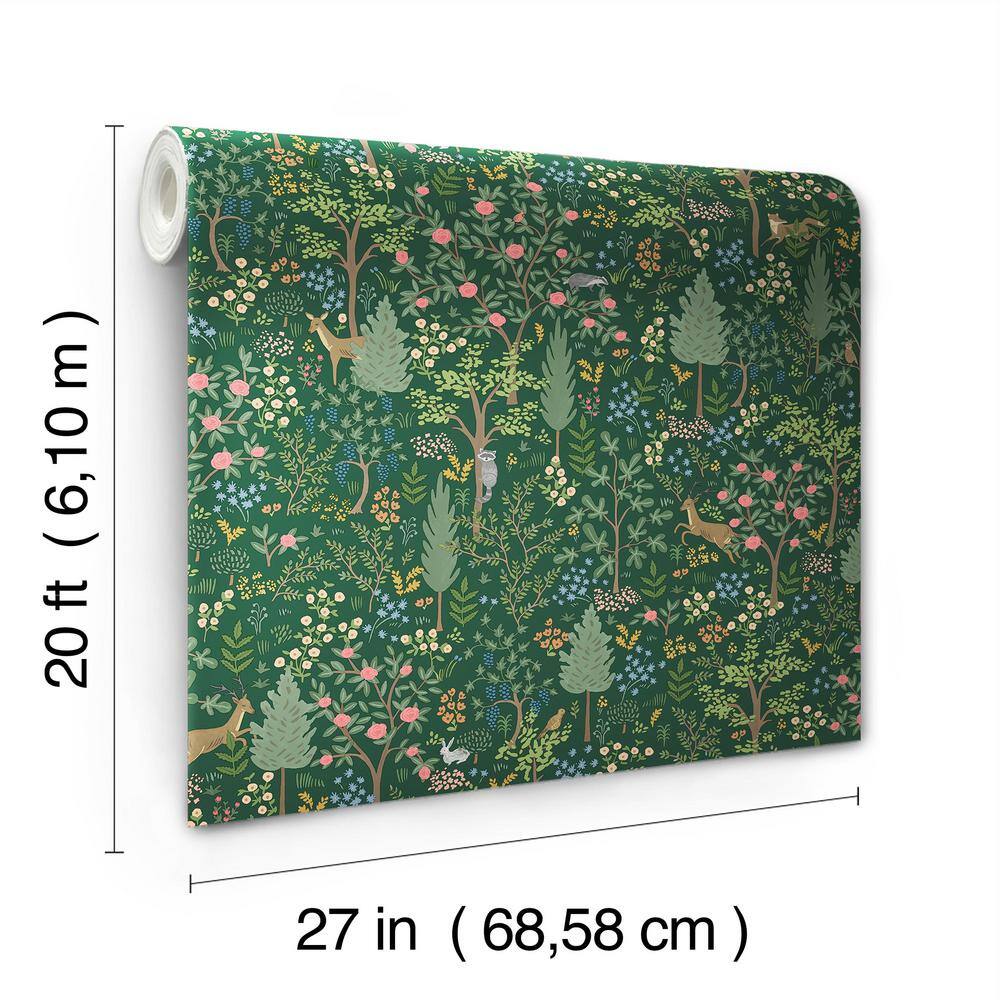 Emerald Green Multicolor Vinyl Peel and Stick Woodland Wallpaper