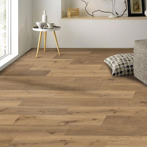 Natural Hickory 9.5 mm T x 7.7 in. W  x 48 in. L Laminate Wood Flooring (25.6 sq. ft./Case)