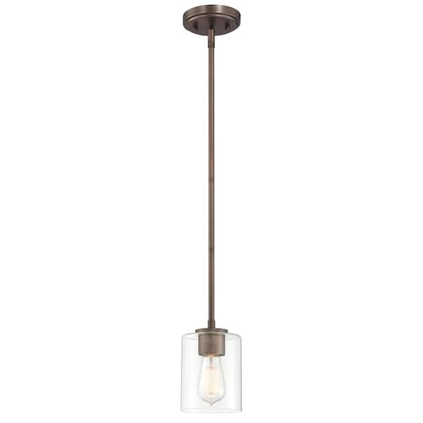 Designers Fountain Liam 1-Light Satin Copper Bronze Contemporary Mini-Pendant with Clear Glass Shade