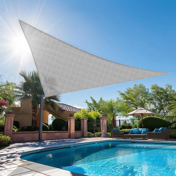 16 ft. x 16 ft. x 23 ft. HDPE Sun Shade Sail Triangle Canopy Shades for Outdoor, Fabric Blockage 95% UV Resistant, Gray