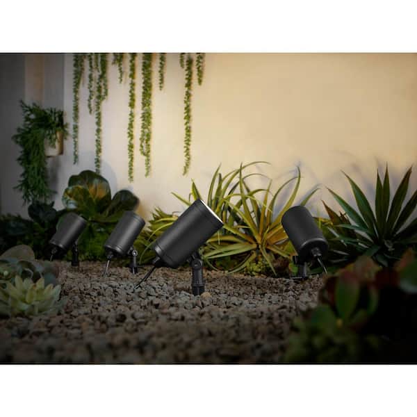 Hampton Bay 350 Lumens Black Plug-in Integrated LED RGBw Outdoor Spotlight with Adjustable Lamp Head Powered by Hubspace (4-Pack)