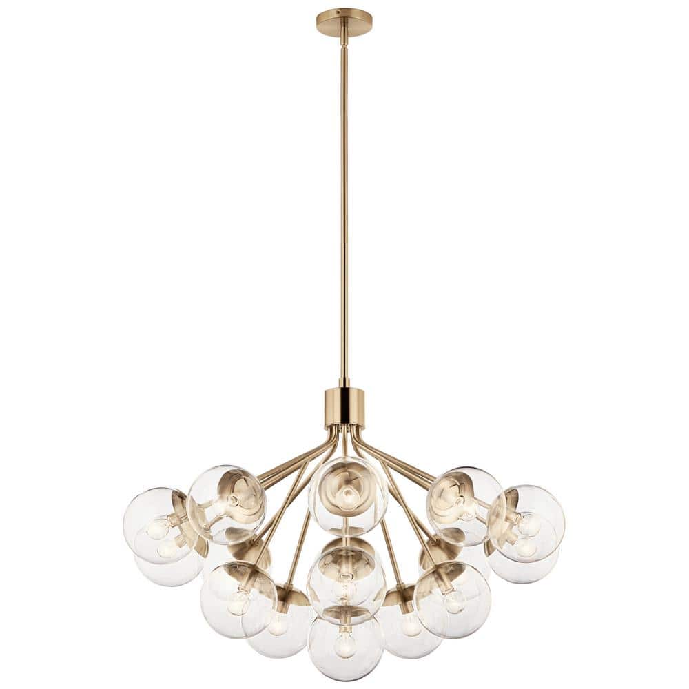 Champagne Bronze 16-Light Sputnik Chandelier with Clear Glass Shades