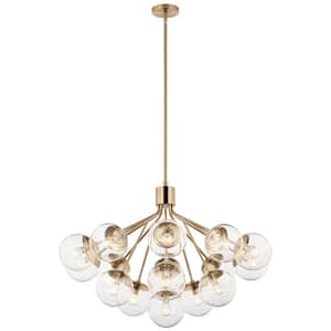 Silvarious 38 in. 16-Light Champagne Bronze Modern Clear Glass Shaded Convertible Chandelier for Dining Room