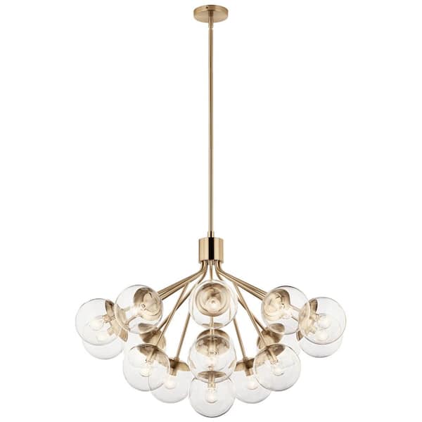 KICHLER Silvarious 38 in. 16-Light Champagne Bronze Modern Clear Glass Shaded Convertible Chandelier for Dining Room