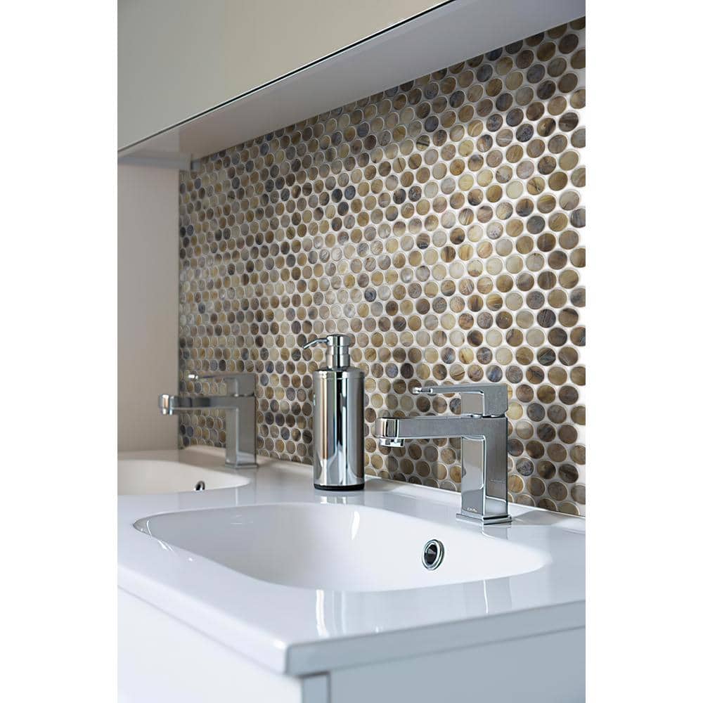 Beige Penny Round Glass Mosaic Tile for Kitchen and Bathroom