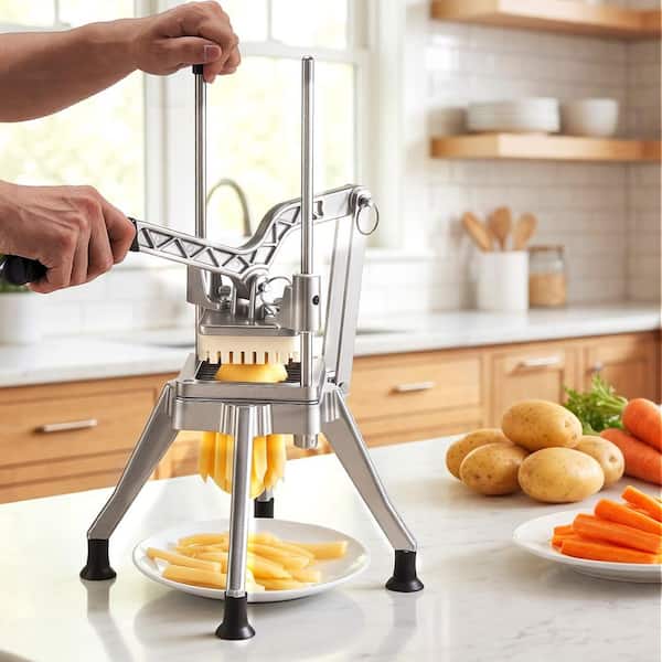 French Fry Cutter, Commercial Vegetable Chopper with 4 Blades, Lever Stainless Steel Potato Slicer for Home Thick