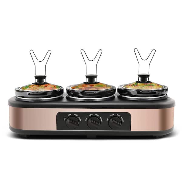 Siavonce 4.5 qt. Bronze Color Triple Glass Lid PP Ceramics Stainless Steels Small Crock Pot 3 Crockpot Buffet Slow Cooker