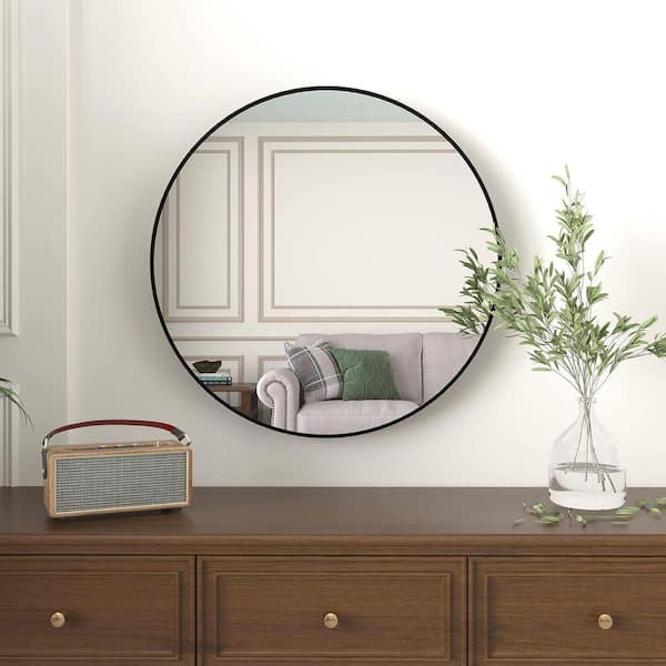 Black 36 in. W x 36 in. H Classic Round Aluminum Framed Mirror-Premium 4mm HD Glass, Shatterproof Film and MDF Backing