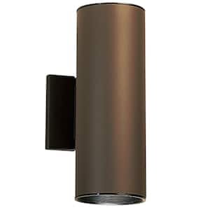 Independence 12 in. 2-Light Architectural Bronze Outdoor Hardwired Wall Cylinder Sconce with No Bulbs Included (1-Pack)