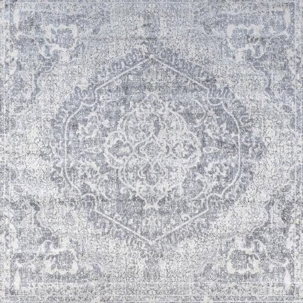 Modern Gray/Ivory 6 ft. Square Persian Vintage Medallion Area Rug