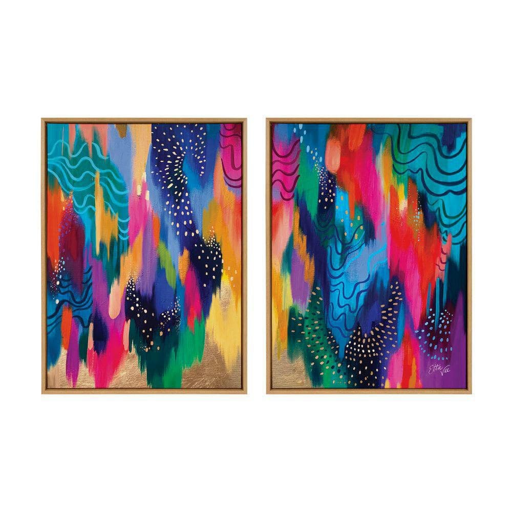 Colorful Abstract Brushstroke Canvas Wall Art Set, 28x38, Natural Frame