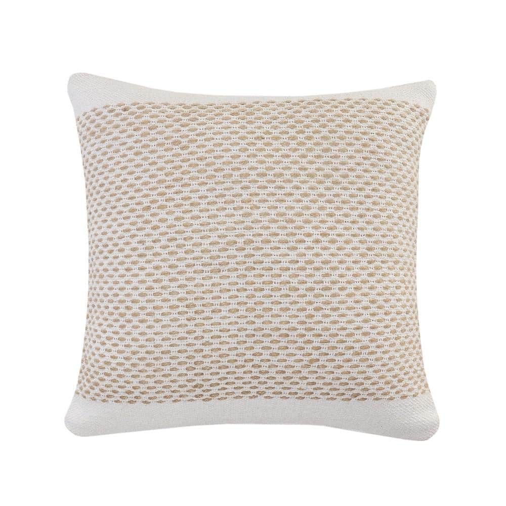 Interwoven Jute Off - White / Tan Latticework Cozy Poly-Fill 20 in. x 20 in
