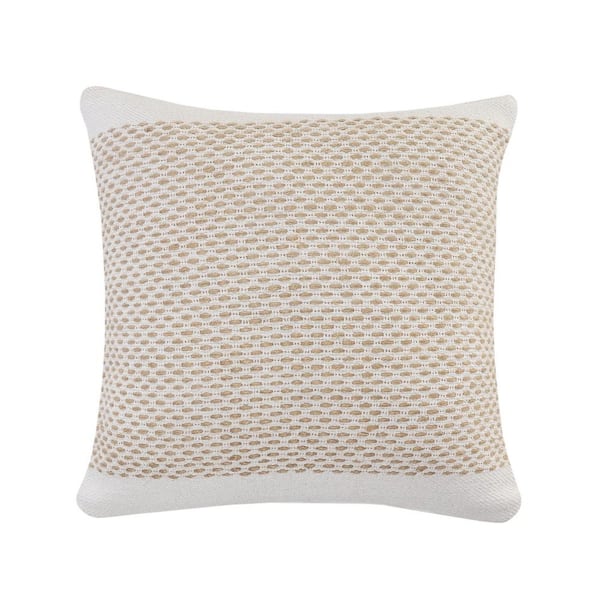 Unbranded Interwoven Jute Off - White / Tan Latticework Cozy Poly-Fill 20 in. x 20 in. Indoor Throw Pillow