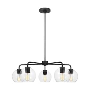 Orley 5-Light Midnight Black Transitional Indoor Dimmable Chandelier with Clear Glass Shades