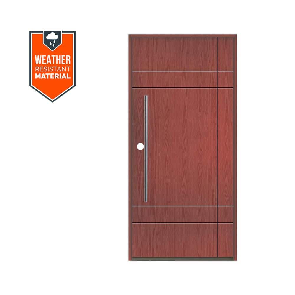 SUMMIT Modern Faux Pivot 36 in. x 79 in. Right-Hand/Inswing Solid Panel Redwood Stain Fiberglass Prehung Front Door price history on PriceWatchPro
