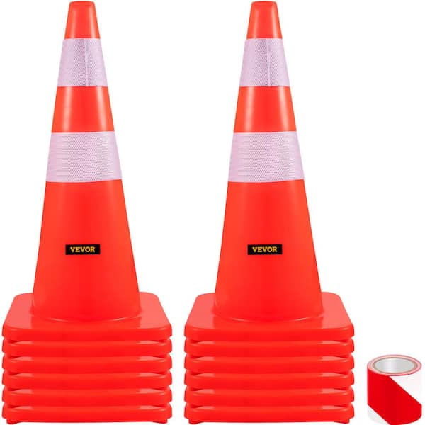 SKYSHALO Safety Cones 28 in. /73 cm H 12-Pieces PVC Orange Traffic Cone w/ 2-Reflective Collars and Weighted Base Traffic Control