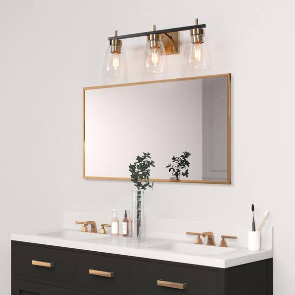 Uolfin Modern Gold Bathroom Vanity Light, 22 in. 3-Light Black and Brass  Gold Wall Sconce with Seeded Glass Shades 628G7YJRNZY4485 - The Home Depot