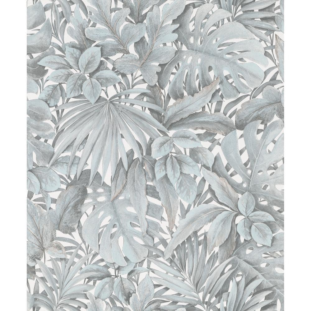 Jungle Leaves Green/White Matte Finish Vinyl on Non-Woven Non-Pasted Wallpa