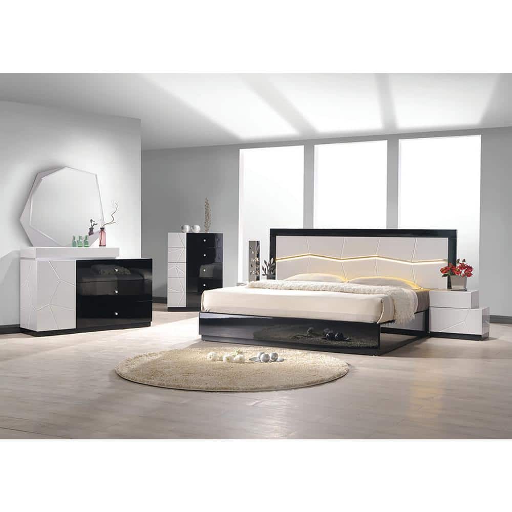 Berlin Black/White Wood Modern King Bedroom Set (5-Piece)