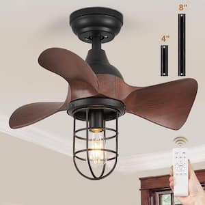 20 in. Indoor Matte Black Small Caged Downrod Color Changing 6-Speeds LED Ceiling Fan with Light Kit and Remote Control